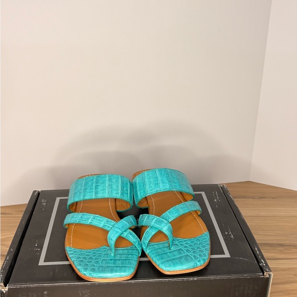 Lucchese Turquoise Caiman Criss Cross Sandal - Picture 5 of 6